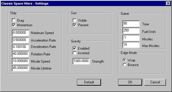 Picture of the configuration dialog box.